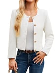 Blazer pour femme, blazer court, parka d'hiver, manteau court, manches longues, veste mi-saison, col rond, blanc S