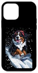 Coque pour iPhone 12 mini Animaux en snowboard- Bouvier bernois sur un snowboard