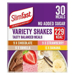 SlimFast Variety Shakes Sachet Assorted Box, Tasty Shakes for Balanced Diet, Chocolate, Strawberry, Vanilla and Banana Flavours,, 10 Count (Pack of 3)