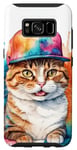 Coque pour Galaxy S8 Chat Casquette Snapback Colorée Drôle Animaux Motif Imprimé