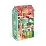 Janod - Maison de Poupée en Bois Happy Day - 3 Etages et 12 Accessoires Inclus - Jouet d'Imitation - Développer l'Imagination - Dès 3 Ans , J06580, Rose Vert