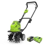 Greenworks Motobineuse à batterie G40TL (Li-Ion batterie 40V fraiseuse rotative avec 4 lames spécialement trempées profondeur de travail 20cm) + 40V G40B5 Batterie + Chargeur De Batterie G40UC4 40V