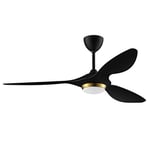 reiga Ventilateur de plafond intelligent 132cm noir or avec lumière LED à intensité réglable Télécommande à lames modernes Moteur à courant continu réversible silencieux, 6 vitesses, minuterie