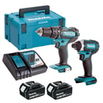 Makita 18V DHP482 Combi Drill & DTD152 Impact Driver 2 x 5.0Ah Battery & Charger