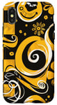 Coque pour iPhone X/XS Jaune Abstrait Floral Rétro Tourbillon Happy Face Art