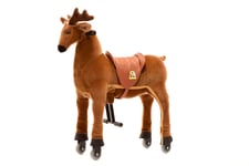 animal riding Tiere ARR008M-Cheval d'élan « Rudi » pour Enfants de 5 à 8 Ans-Marron-Hauteur de la Selle : 69 cm-avec roulettes, ARR008M