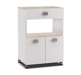 Demeyere MICRO-WAVE TROLLEY 2 DOORS/1 DRAWER ROMARIN, Wood, White/Acacia, 59.6x41.2x90 cm