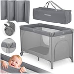 Ricokids Lit de Voyage pour bébé avec Matelas - 125 x 65 x 78 cm - Lit de Voyage pour Enfant - Jusqu'à 15 kg - 2 Roues avec Freins - Entrée latérale Amovible - Sac de Transport Pliable - Compact -