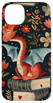 Coque pour iPhone 14 Plus Motif de ver de bibliothèque Cute Dragon Books Cottagecore