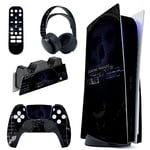 PlayVital Skull Hacker Full Set Skin Decal for PS5 Console Disc Edition, Sticker Vinyl Decal Cover for PS5 Controller & Charging Station & Headset & Media Remote