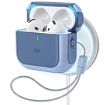 ESR Coque pour AirPods 4, Compatible avec AirPods 4 Gen (2024) (USB-C), Compatible avec MagSafe, Housse de Protection Contre Les Chutes avec Cordon, Couvercle Magnétique, Série Hybride Orbit, Bleu