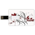 8G USB Flash Drives Credit Card Shape Vampire Memory Stick Bank Card Style Face of Sexy Vampire Lady with Long Hair Red Lips Blood Stain Dangerous Grunge Decorative,Red Black White Waterproof Pen Thu