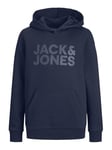 JACK & JONES Hooded Logo Jumper Basic Sweater with Pouch Pocket Sweatshirt JJECORP, Colours:Blue-3, Size:176