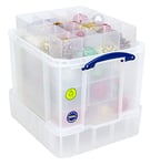 Really Useful Plastic Storage Box 35 Litre with XXL Lid with 4 Trays 1x6 + 1x9 + 1x12 + 1x16 Compartments Clear