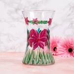 Red Lily Clear Glass Vase Flowers Floral Handpaint Nature Decoration Gift Idea