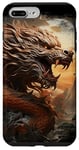 Coque pour iPhone 7 Plus/8 Plus Portrait de dragon asiatique doré avec la lune art d'anime japonais #2