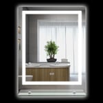 kleankin Miroir Lumineux LED rectangulaire Miroir Mural avec étagère de Salle de Bain 70 x 50 cm luminosité réglable Anti-buée Interrupteur Tactile