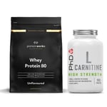 Protein Works Whey Protein Powder Unflavoured 2KG + PHD L-Carnitine DATED 09/23