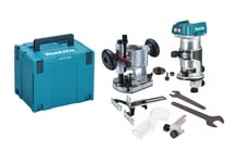 Makita DRT50ZJ 18v Router in Case with 195563-0 Plunge Base and Trimmer Guide