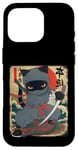 Coque pour iPhone 16 Pro Chat ninja japonais, chat noir kawaii ninja