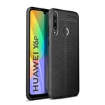 Huawei Y6p - Gummi cover i Læder Design - Sort