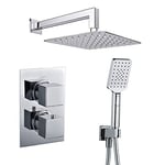 Kibath 407351 Robinet thermostatique encastrable Abe Sortie murale. Comprend un support avec prise d'eau, flexible en PVC argenté, bras pulvérisateur extra plat. Douche encastrable avec finition carrée en chrome brillant