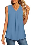 Aodemo Women's Vests Summer Ladies Pleated Tops Blouses Shirts Loose Sleeveless Tank Top Chiffon Vest for Work 3XL, Blue