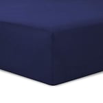 VISION - Drap Housse 200 x 200 cm - Coloris: Marine - 100% Coton: 57 Fils - 4 Coins élastiques - Bonnet de 30cm