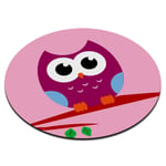 OWL IN TREE PURPLE CIRCULAR PC COMPUTER MOUSE MAT PAD - Bird Pink Cute