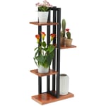 Tagère à plantes, escalier fleurs, 4 niveaux, hlp 93x42,5x22,5 cm, métal, support intérieur, marron foncé - Relaxdays