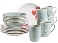 MÄSER 931927 Ossia Aguarela Service de table pour 6 personnes au look vintage partiellement décoré 18 pièces avec assiette à petit-déjeuner, bol à céréales et tasse à café grès