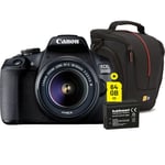 Canon EOS 2000D + 18-55 mm DC (incl. Bag, Extra Battery and 64GB SD)