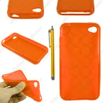 Housse Etui Coque Silicone Cercle Gel Souple Orange pour Iphone 4S 4 + Stylet