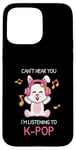 Coque pour iPhone 15 Pro Max Cadeau Kpop Bunny avec inscription « Can't Hear You I'm Listening To K-pop »