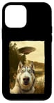 Coque pour iPhone 12 mini Funny Husky UFO Encounter Hilarious Husky Dog Selfie Aliens