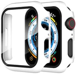 Diruite 2 Pièces Coque pour Apple Watch Series 9/8/7 45mm Protection Écran Dur PC Matériel Ultra Mince Verre Trempé Écran Case,Blanc,45mm