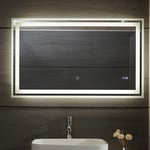 Helloshop26 - Miroir de salle de bain led tactile mural 3 en 1 éclairage blanc froid chaud neutre anti buée horloge numérique miroir lumineux