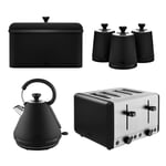 Tower Sera Kettle, 4 Slice Toaster, Bread Bin & Canisters (Black)