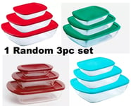 Pyrex Glass Containers Food Cook &Store Dishes with Lid 0.4L-2.5L 3Pcs Random