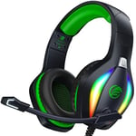 Fachixy 「2024 New」FC100 Casque Gaming pour PC/PS4/PS5/Xbox/Mac/Nintendo Switch, Casque Gamer PS4 avec Lumière RVB, Casque PS5 avec Micro, Casque Antibruit avec Prise Jack 3,5 MM - Vert