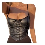 BIBOKAOKE Y2K Tank Tops Women's Steampunk PU Leather Crop Top Laces Spaghetti Straps Bustier Corset Overbust Waist Backless Camis Shirt Tops Crop Top Streetwear