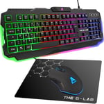 Combo Hélium-Ensemble Gaming 4 En 1-Clavier Gamer Azerty Rétroéclairé,Souris Gamer 3200 Dpi,Tapis De Souris Antidérapant-6 Touches Anti-Ghosting-Pack Pc Ps4 Xbox One