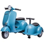 Scooter électrique enfant Vespa 12V bleu. 1 place avec porteur