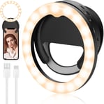 Ring Light Téléphone Portable, Anneau Lumineux Lampe Rechargeable Rotatif Avec Clip & Dimmable Pour Photo, Vidéo, Streaming, Maquillage, Youtube, Tiktok, Instagram, Réunion Zoom -Noir