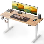 FEZIBO Height Adjustable Electric Standing Desk, 140 * 60cm Stand up Table, Sit Stand Home Office Desk with Splice Board, Light Brown