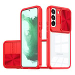 Dqtaoly Coque Transparente pour Samsung Galaxy S22 Case avec Lentille Coulissante Caméra Protection Étui, Antichoc Silicone TPU + PC Dur Housse pour Samsung Galaxy S22(Rouge)