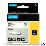 Laminerat Band till Etikettskrivare Rhino Dymo ID1-9 Vit Svart 9 x 5,5 mm Vinyl (5 antal)