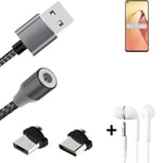 Data charging cable for + headphones Oppo Reno8 Pro + USB type C a. Micro-USB ad