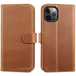 LENSUN Coque iPhone 12 Pro Max, Étui Cuir Véritable Housse Portefeuille avec Rangements Cartes et Fermoir Magnétique Protection pour iPhone 12 Pro Max - Brun Rétro