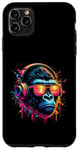 Coque pour iPhone 11 Pro Max Monkey DJ Disco Music Lover Gorilla Chimpanzee Casque audio